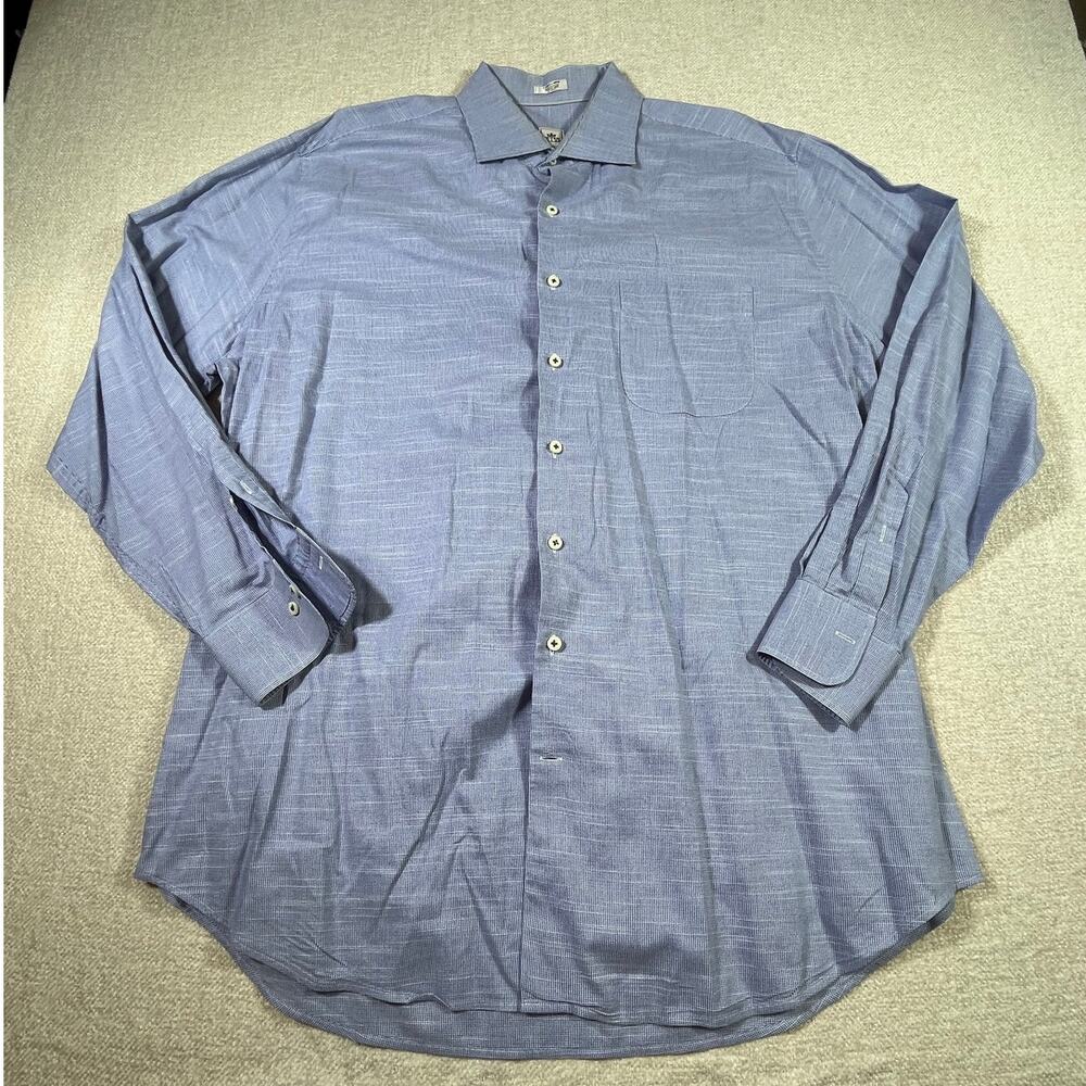 Peter Millar Men’s XL Blue Mini Check Long Sleeve Button Front Dress Shirt Golf